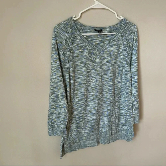 Talbots Raglan V-Neck High Low Sweater Space Dye Blue Green Size Medium - Picture 3 of 7